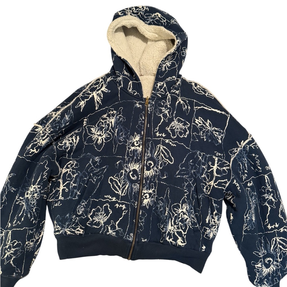 Floral Patterned Women's Sweatshirt - Navy